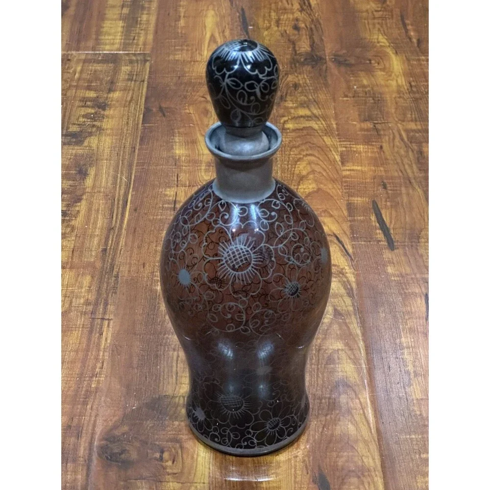 Vintage Venetian Purple Crystal 10” Glass Decanter with Silver Floral Overlay